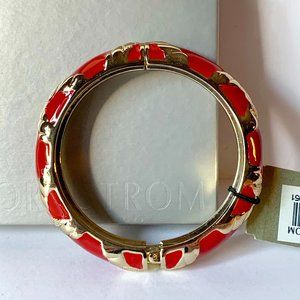 NWT + Box Sequin NY Red Enamel & Goldtone Hinged Bangle Bracelet